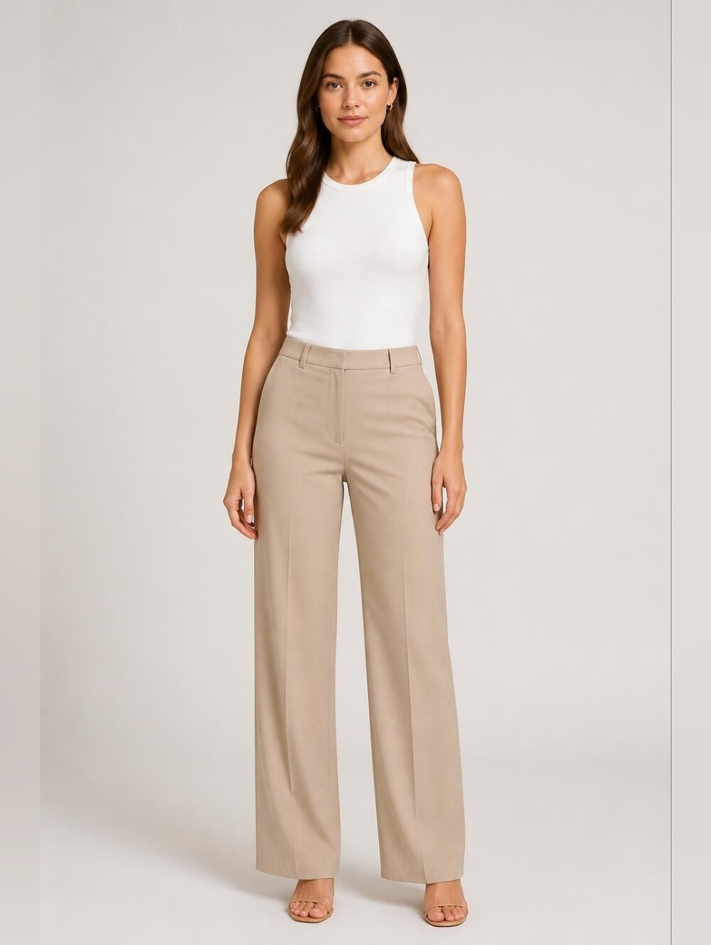Anne Taylor Loft Marisa Trouser Classic Wide Leg in Tan